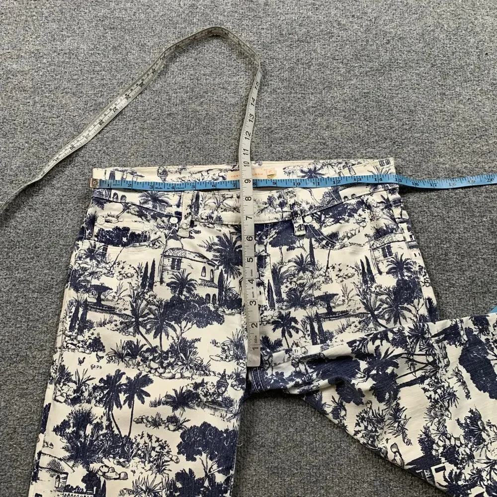 Tory Burch Jeans Womens 27 White Navy Tropical Toile Print Straight Leg Mid Rise